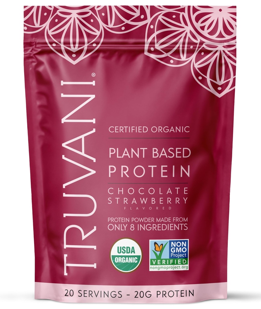 Truvani Vegan Pea אבקת חלבון | שוקולד סטרוברי | 20g אורגני צמחי מבוסס חלבון | 20 משרתים | Keto | Gluten & Milk Free | Low Carb | Low Carb
