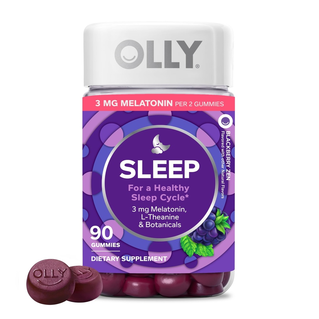 OLLY Sleep Gummy, 3mg Melatonin, L-theanine, Chamomile, Lemon Balm, Sleep Aid, BlackBerry, 90 Count