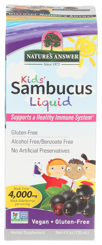 תשובתו של הטבע Bioavailable Sambucus Kids Formula | 4Fluid Ounces | כשר מוסמך אורגני Elderberry Syrup | Great Taste & Gluten-Free | Dietary Supplement