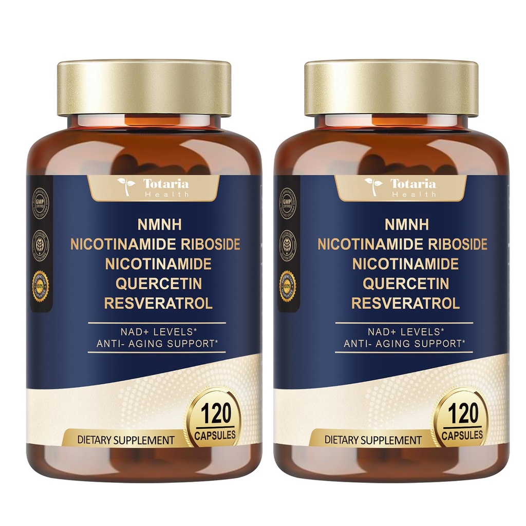 Totaria NMNH (Dihydronicotinamide Mononucleotide), NMNH תוספת תוסף w / Niacinamide (Vitamin B3), Quercetin, Trans-Resveratrol, תמיכה NAD+, Anti-Aging, Skin Cell Health & Energy, 240 Count Count Count, 240 Count