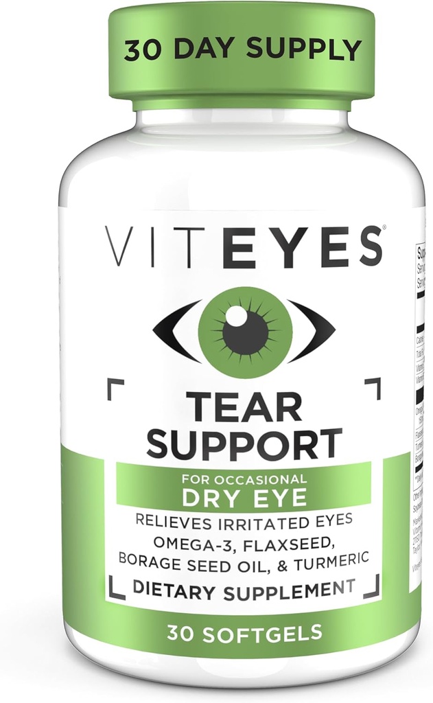 Viteyes Tear תומך ב- Eye Soothing Band, Occasional מייבש עיניים, No Eye Drops, Redness Relief, עין ויטמין, Allergy Support for Itchy Eyes, אומגה 3 שמן דגים, 30 Softgels