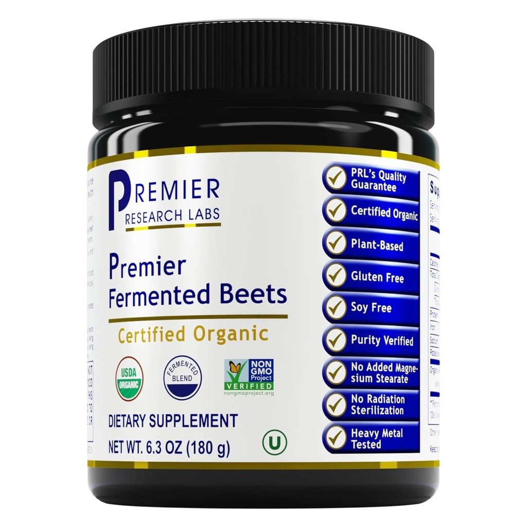 Premier Research Labs Premier Fermented Beets - אבקת שורש באט פורמנטד, אורגני פרמנטד דבורים לגברים ונשים, Beetroot, Nitrates, Blood Pressure Support, USDA אורגני - 6.3 Oz Jar