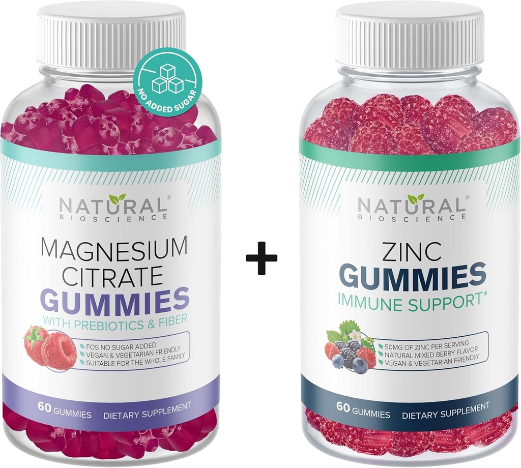 סוכר חינם Magnesium Gummies & תוספת כוח Zinc Gummies, Glu,ten Free, Calmness, מרגיעה, בריאות שרירים, תמיכה כספית, בריאות העור, non-GMO, 60 חניכיים ויטמינים