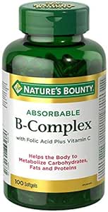 Nature's Bounty Absorbable B-Complex with Folic Acid Plus ויטמין C, 100 Softgels