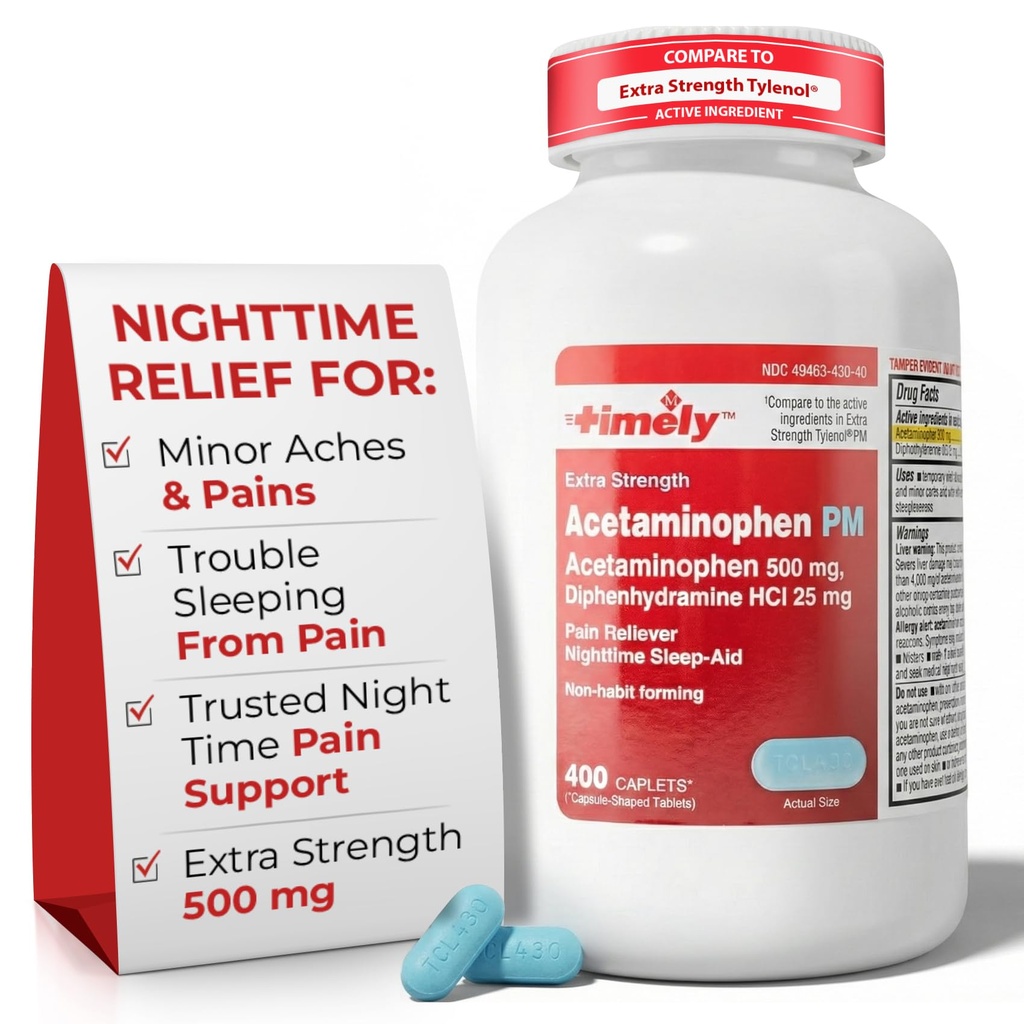 זמן-CAP LABS, INC. Timely Acetaminophen ראש הממשלה - תוספת כוח ראש - 400 הרוזן - בהשוואה ל-Tlenol ראש הממשלה תוספת כוח - כאב ראש עבור שינה טובה לילה - Made בארה"ב