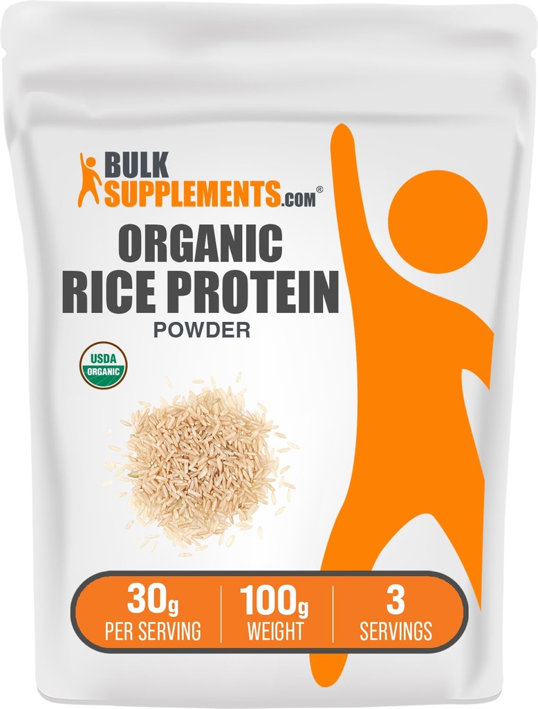 BulkSupplements.com אורגני אבקת חלבון אורז - חלבון צמחי טבעוני, Unflavored - טבעוני & Gluten חינם, 30g לכל משרת, 100g (3.5 oz) (Pack of 1)
