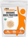 BulkSupplements.com אורגני אבקת חלבון אורז - חלבון צמחי טבעוני, Unflavored - טבעוני & Gluten חינם, 30g לכל משרת, 100g (3.5 oz) (Pack of 1)