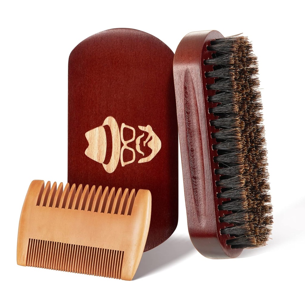 Beard Brush, 100% Boar Bristle Natural Black Walnut Wood Beard Comb Hair Mustacheving Brush שיער הפנים