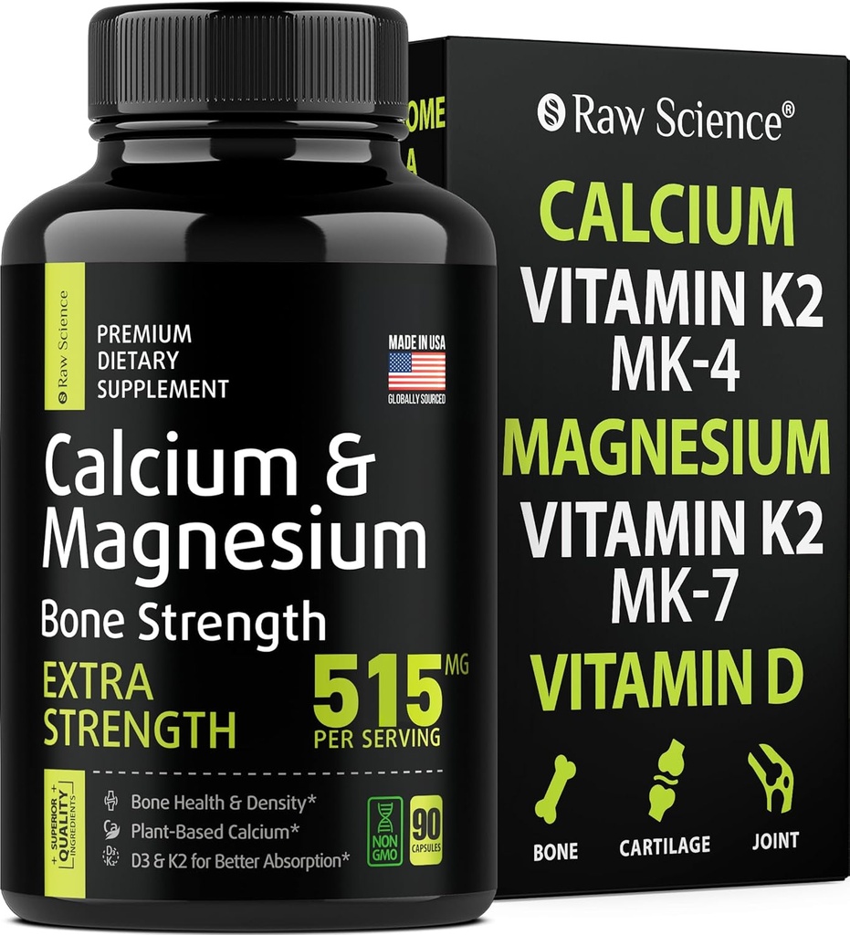Calcium Citrate עם ויטמין D3 K2 & Magnesium Glycinate - תוספי כוח העצם - צמחי מבוסס קלוריות עבור נשים וגברים - מגנזיום ו Calcium D3 K2 גלולות לבריאות העצם - 90 קפסולות