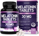 Melatonin 30 מ"ג טבליות למבוגרים (240s) - Tablet מהיר Dissolve עם 30 מ"ג של מלטונין Per Tablet - Gluten-Free, non-GMO, 100% Vegetarian, & Great Tasting - מעורב ברי פלפור - מיוצר בארה"ב