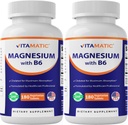Vitamatic Magnesium עם B6-180 טבליות Vegetarian (Uncoated) - תוספת B6 עבור Absorption מקסימלית - תמיכה שרירים, משותף, בריאות הלב - 2 Pack