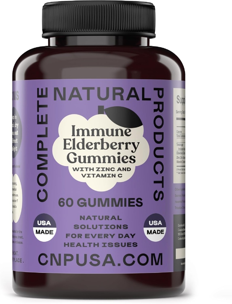 Elderberry Gummies - 60 Count Natural with Zinc, ויטמין C, & Elderberry (Sambucas)