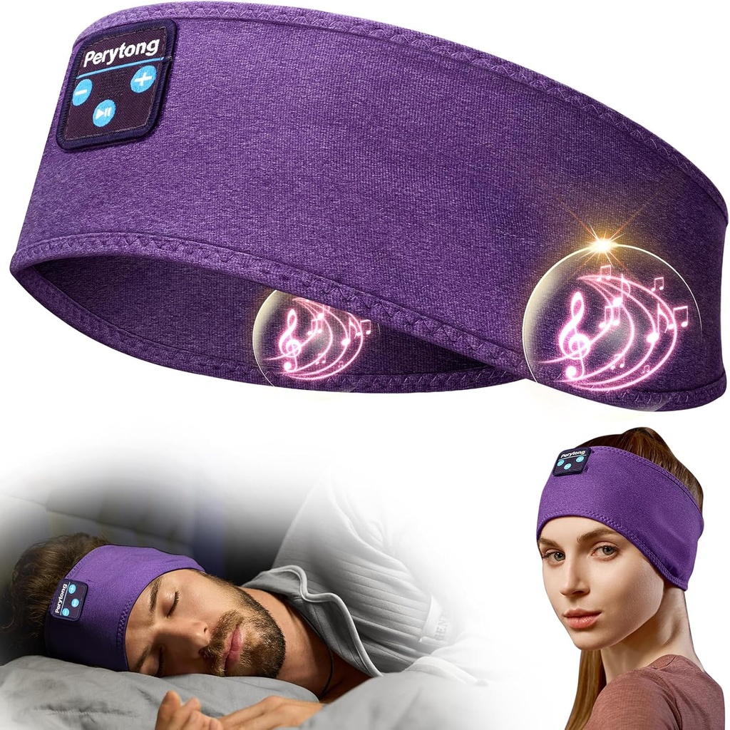 Perytong Sleep Headphones Bluetooth Headband - יוגה, Unisex, with Immersive Stereo Sound, 10 שעות סוללה, תאימות Headband חומר