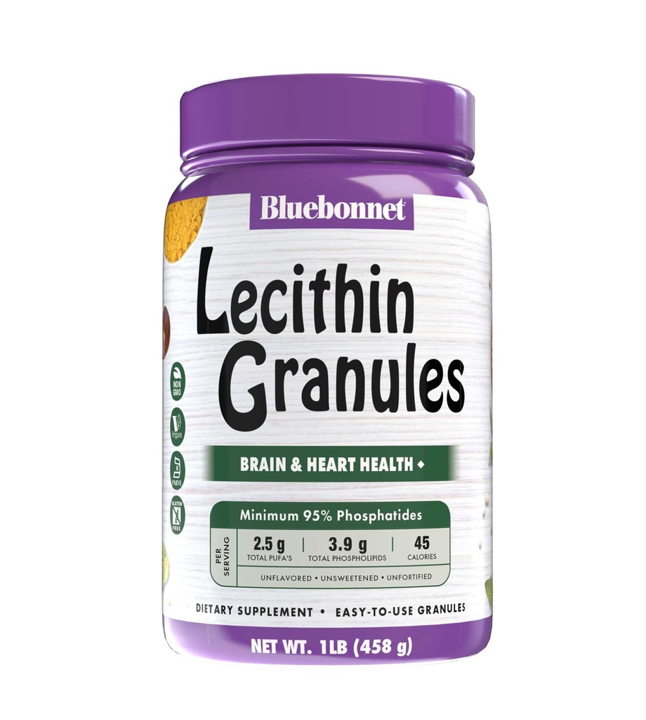 BlueBonnet Nutrition Super Earth Lecithin Granules, Derived from non-GMO Soy, Gluten-Free, טבעוני, מוסמך כשר, No Sugar הוסיף, 12.7 oz, צהוב, 12.7