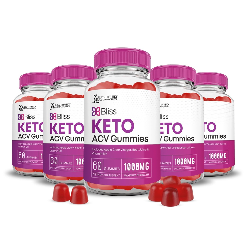 Justified Laboratories (5 Pack Bliss Keto ACV Gummies Advanced Formula 1000MG X 10 Bliss Boost פורמולה עם אבקת מיץ Pomegranate B12 Non GMO 300 מסטיקנים