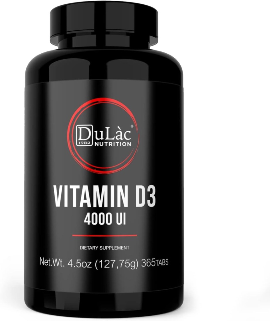 Dulàc - ויטמין D3 4000 IU תוסף, מקדם Calcium & Phosphorus Absorption, תומך עצמות, שיניים, שרירים ומערכת החיסון, 365 טבליות, המיוצר באיטליה
