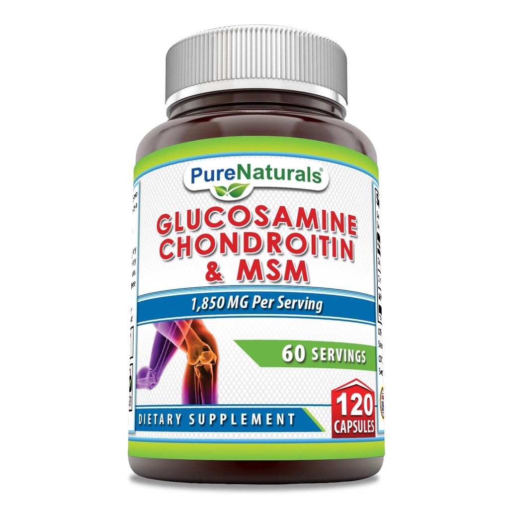 Pure Naturals Glucosamine Chondroitin & MSM תוסף | 1850 Mg לכל המשרתת | 120 קפסולות | Non-GMO | Gluten-Free | Made in USA