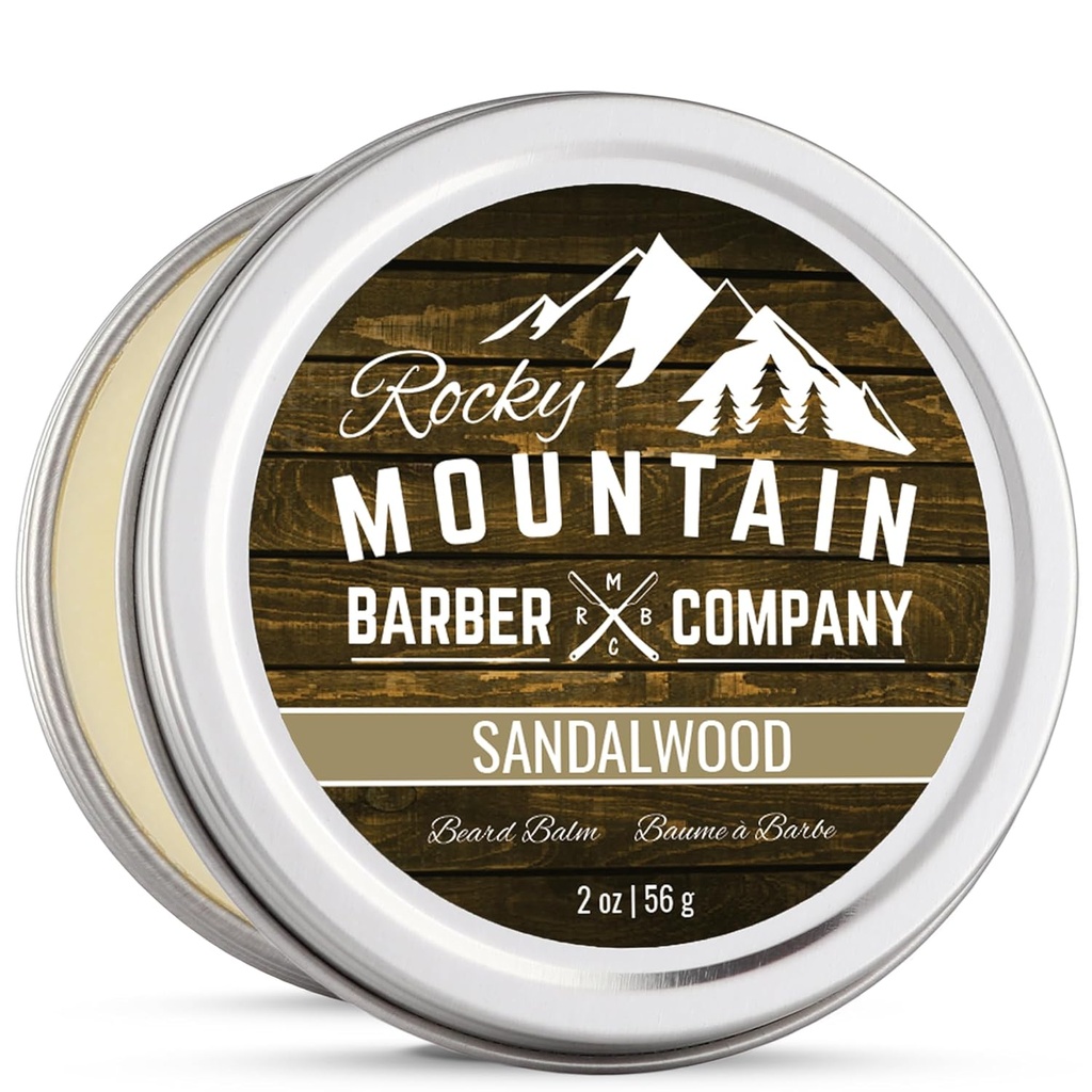 Beard Balm - Sandalwood בלגן - רוקי Mountain Barber - עם חומצות עשירות תזונתיות ווקס, Jo Joba, Shea Butter, שמן קוקוס - מכיל שמן חוללווד אמיתי שמן