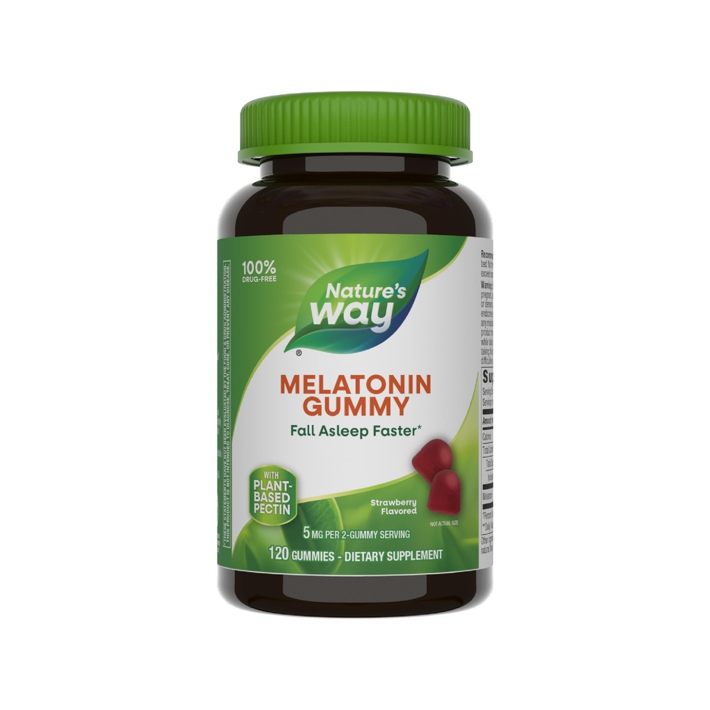Nature's Way Adult Melatonin Gummies, Supports Restful Sleep *, Fall Asleep Faster*, Strawberry Flavored, 5 מ"ג מלטונין חניכיים עבור משרת 2-Gummy, הרוזן 120
