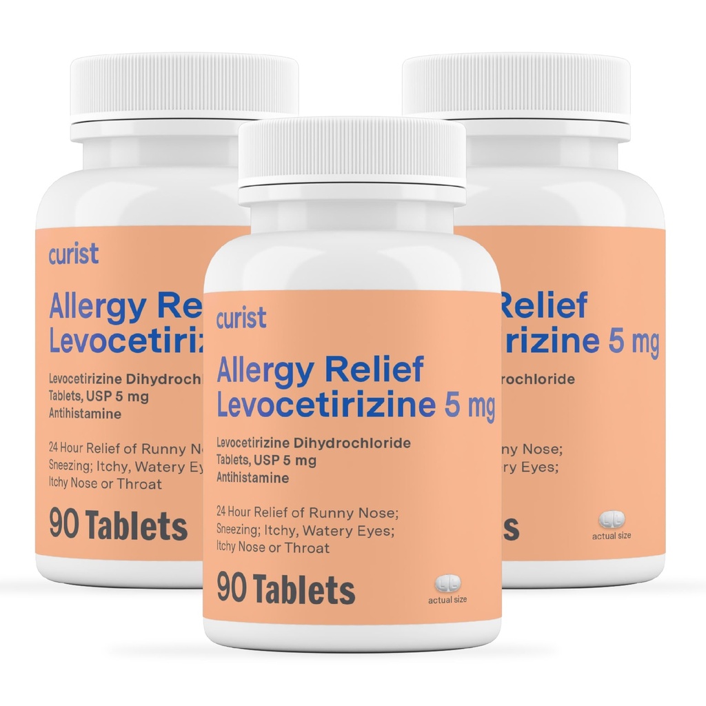 קורטיסט Generic Levocetirizine Dihydrochloride 5mg Bulk (270 טבליות), Allergy Pills, 24 Hour Allergy Relief - Allergy Medicine (3 חבילות של 90 טבליות)