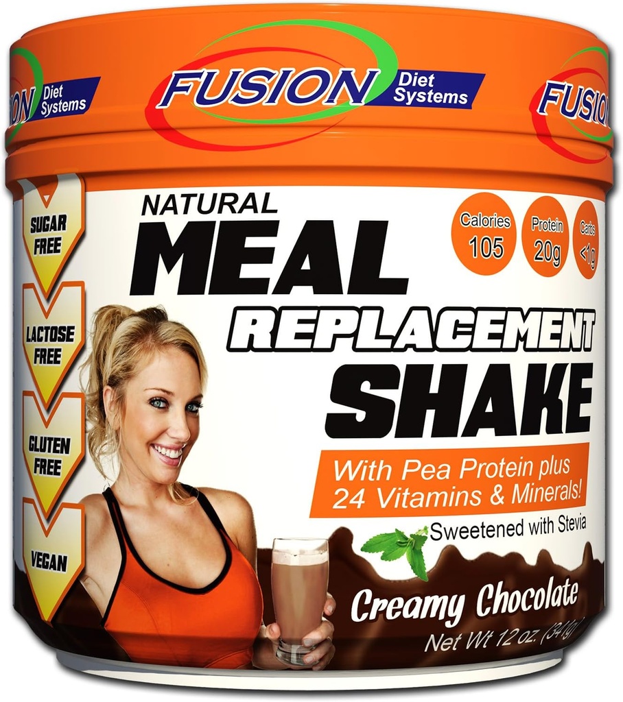 פיוז'ן צמחי מבוסס על אבקת חלבון החלפת Meal - Creamy Chocolate Flavor, Best Pure Raw Sports Performance Shake, Gluten-Free, Sugar-Free, 10 מנות, על ידי Fusion Diet Systems