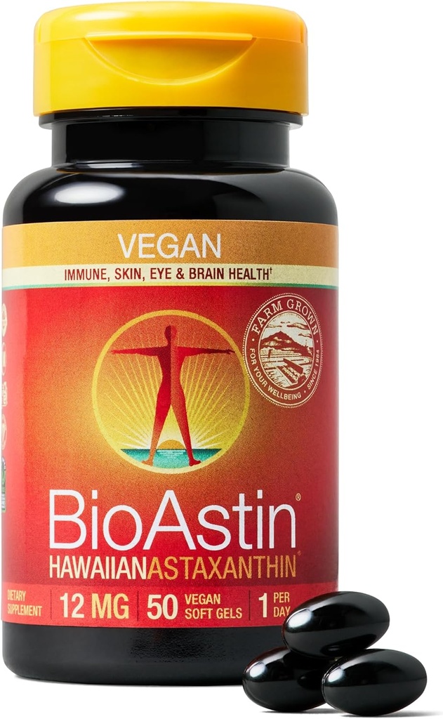 Nutrex הוואי טבעוני Astin הוואי Astaxanthin - 12 מ"ג, 50 Softgels - Farm-Direct Premium Antioxidant תוסף לתמיכה עין, עור, Joint & Immune System Health - טבעוני, non-GMO & Gluten-Free FreeFree Premium.