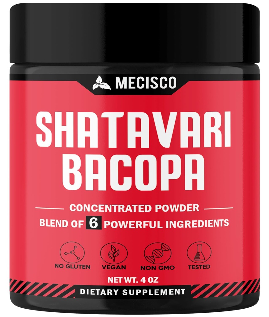 6in1 אבקת Shatavari אורגני - מעורב עם שורש Shatavari, Bacopa Monnieri, Ashwagandha Root, Vitex Berry, Fenugreek & Black Pepper - תומך Rejuvenation, מקדם אנרגיה ו Vitality - 4 Ozes