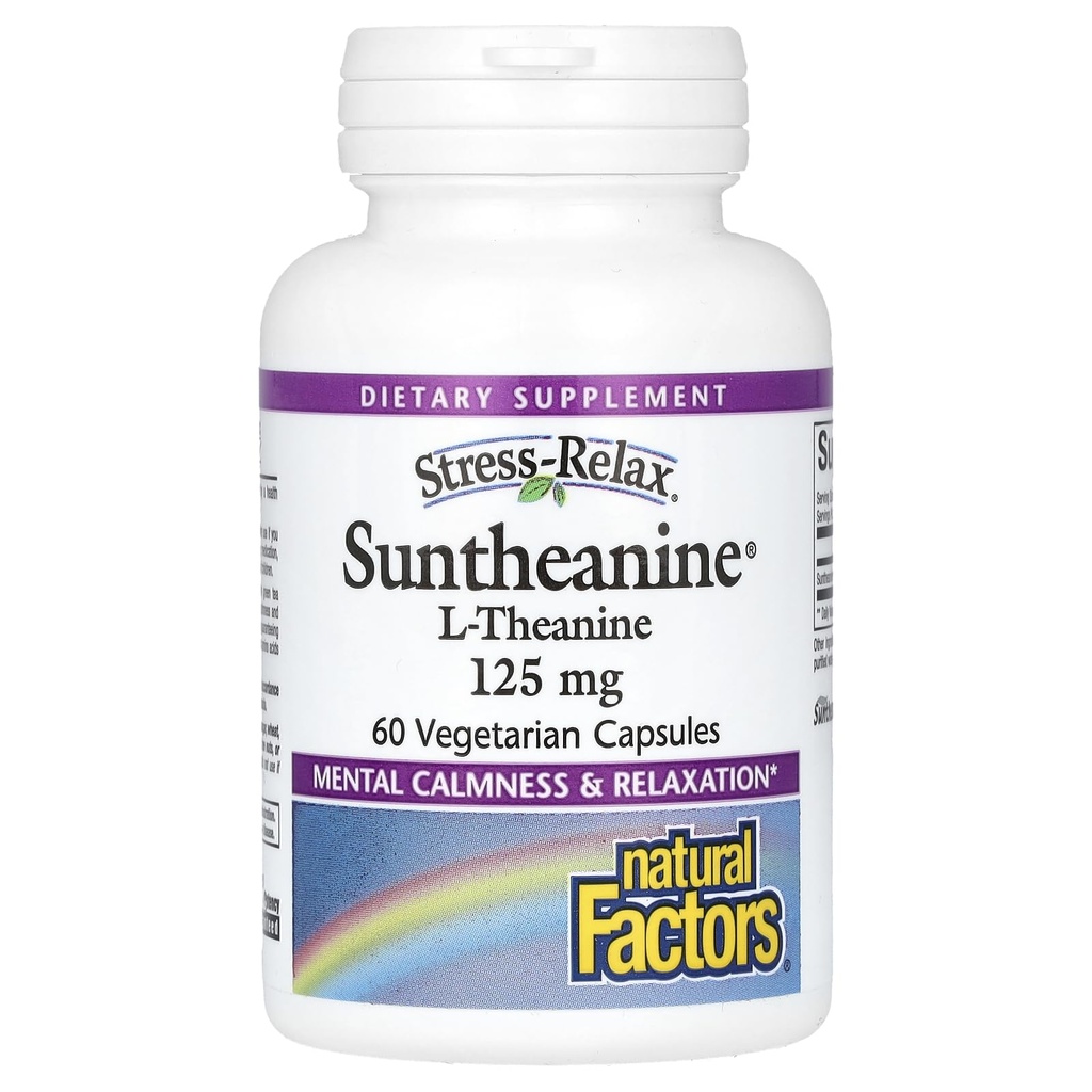 Natural Factors Stress-Relax Suntheanine L-theanine 125 מ"ג, תמיכה בלחץ non-Drowsy עבור קלוריות נפשית ורגיעה, 60 קפסולות