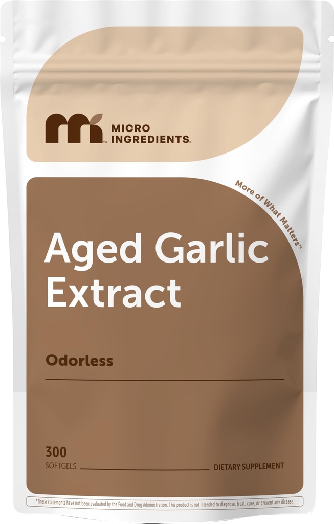 Micro Ingredients Odorless Garlic 7500 מ"ג פריבס, 300 Softgels | 2 שנים גיל Garlic Extract, Grown Allium Sativum Bulb | תוספי Antioxidant, Immune Support, and Heart Health Health
