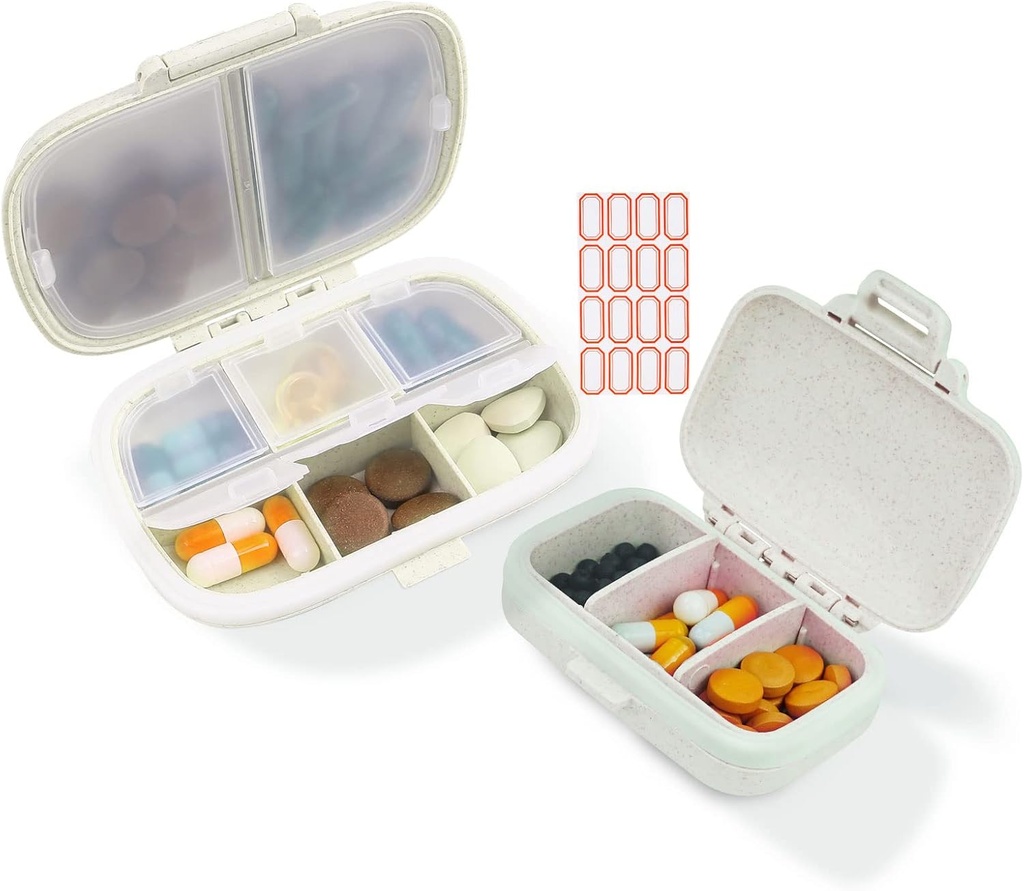 2 Pack Pill מארגנת Box - Small Pill Dispenser Home Travel Essentials תוסף Holer Portable Case 8 השוואתיות ו 3 משווה המכיל כל יום תרופות