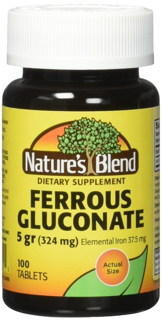 גלוקובלט של Nature's Bell Ferrous Gluconate Tablets 324 מ"ג, 100 Count (Pack of 2)