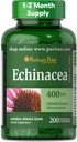 גאווה של Puritan's Pride Premium Echinacea Natural Herb Herbal תוסף 400 מ"ג, תוספת דיאטה לבריאות, תמיכה במערכת החיסון, 200 קפסולות שחרור מהיר
