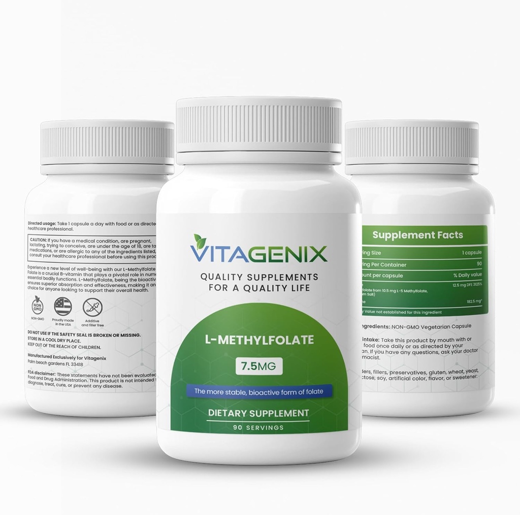 L-Methylfolate - Optimized & Highly bioactive Methyl Folate תוספת עבור Mood & Immune תמיכה - כוח מקצועי Active 5MTHF טופס - 1mg - קפסולות (7.5 Mg)