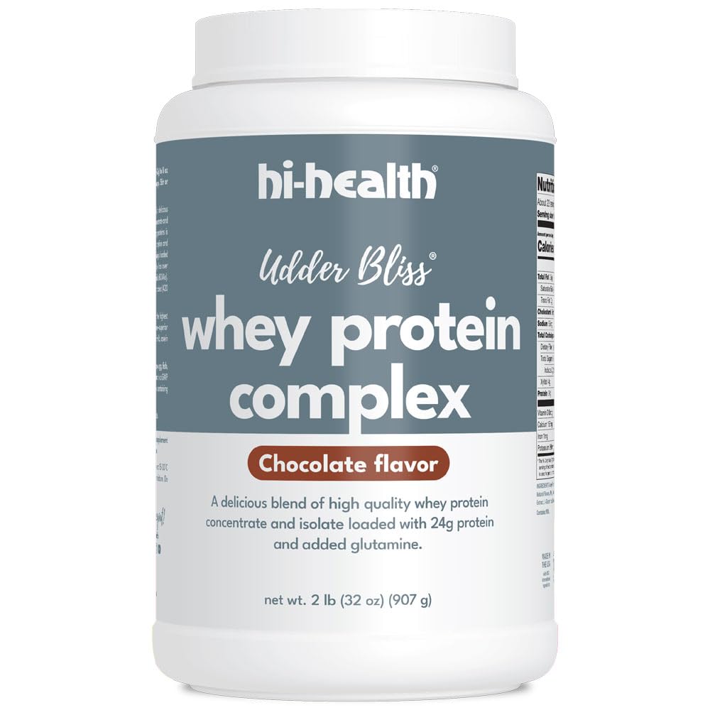 Hi-Health Udder Bliss Whey חלבון תרכובת אבקה, תערובת של bioavailable חלבון whey חלבון ריכוזrate ו Isolate עם תוספת Glutamine, שוקולד (2 פאונד)