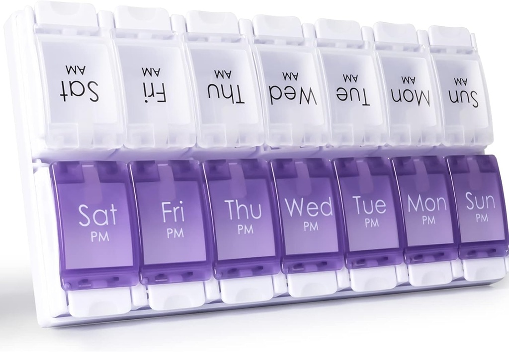 MeRICARGO Am Pm Pill מארגן 7 ימים, 2 פעמים ביום גדול כדור שבועי Box, Push Button Daily Pill Case עבור ויטמין, שמן דגים, תוספים