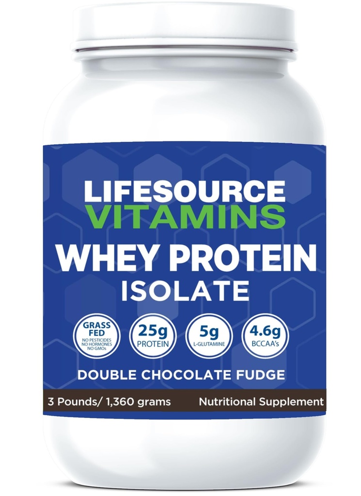 LifeSource ויטמינים 3 lb - פרות חלב בארה"ב Grass Fed Whey חלבון Isolate - Double Chocolate Fudge המתוקם w/Stevia - 3 lb אבקת