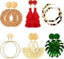 Ponpon 6-18 Pairs אוזנייםrings עבור נשים, אור משקל קיץ ארנינגs Straw אוזנייםrings אופנה גיאומטרי הצהרה Hoop Dangle Drop אוזניות לנשים