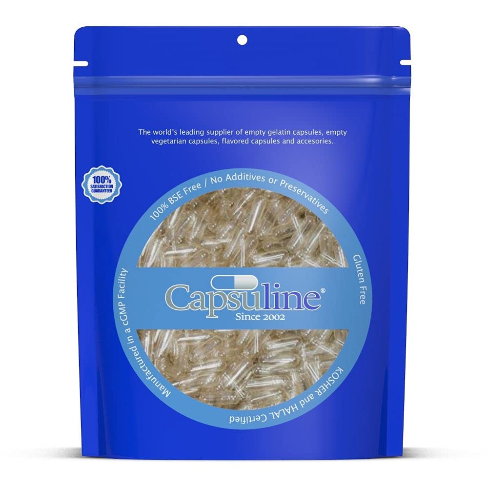 Capsuline Size 00 - Clear Empty Gelatin קפסולות - גלולות מתכת ריקות - אבקת גלולות טהור בוץ - Caps ריק - כשר, Gluten חינם, Halal ו- non-GMO (500 הרוזן, Clear)