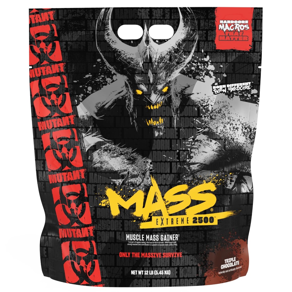 Mutant Mass Extreme Gainer - אבקת חלבון Whey - בניית גודל שרירים וכוח - קלוריות נקיות הכחשה גבוהה (שוקולד טריפל, 12 lbs)