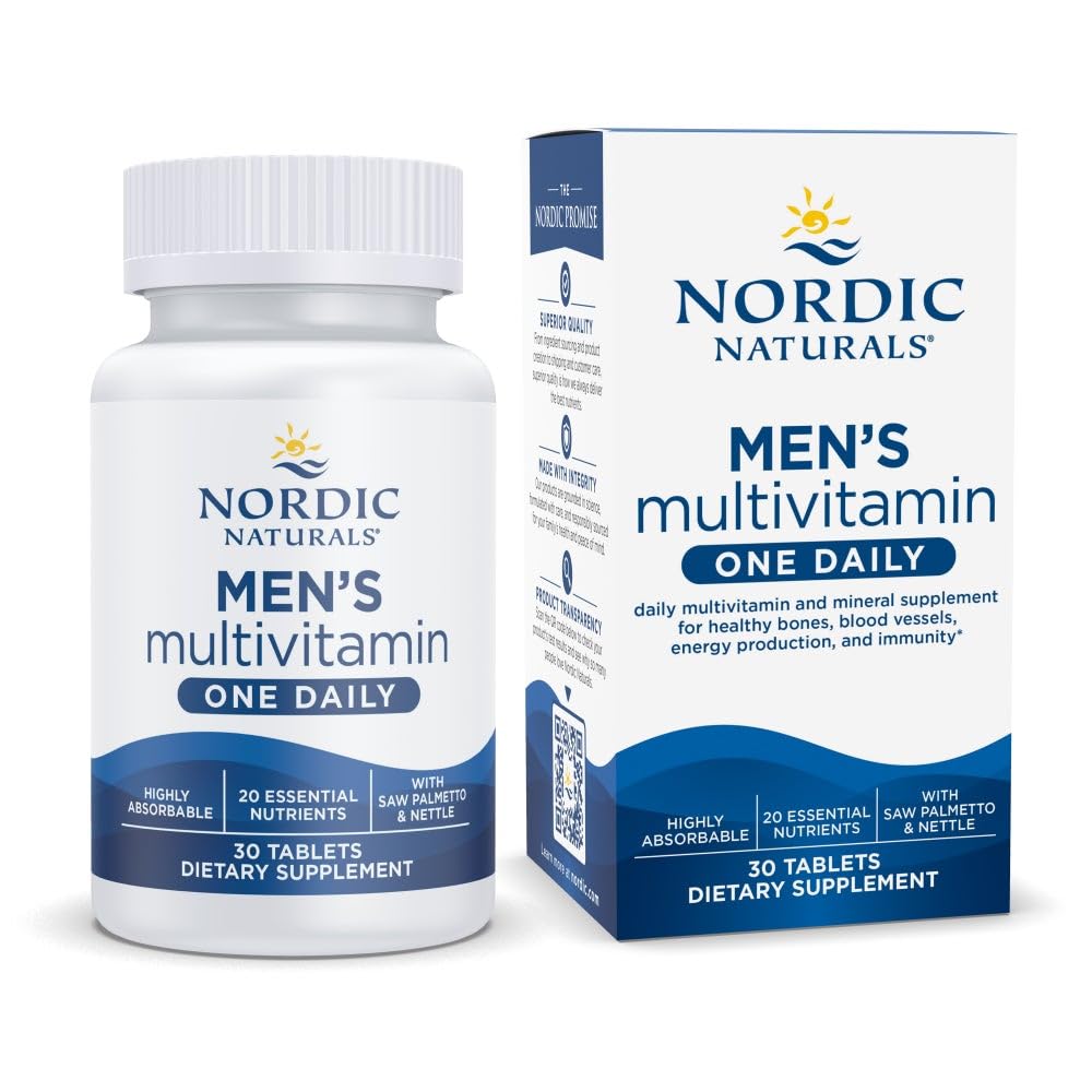 Nordic Naturals Men's Multivitamin One Daily - Bone, Energy, & Blood-Vessel Support - Immunity Supplement - 20 חומרים מזינים חיוניים - 30 טבליות - 30 משרתים