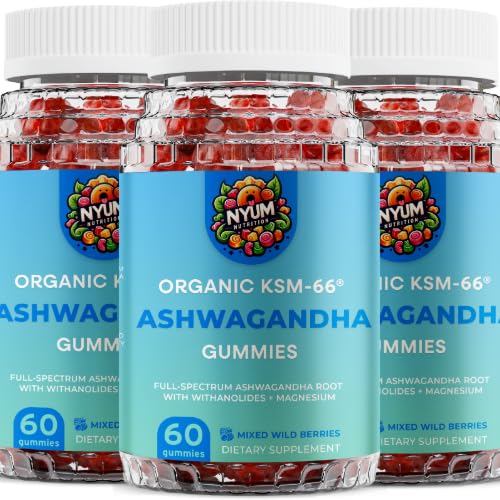 NYUM NutritionTM אורגני KSM-66 Ashwagandha Gummies, 3Pack, מעורב Wild Berries
