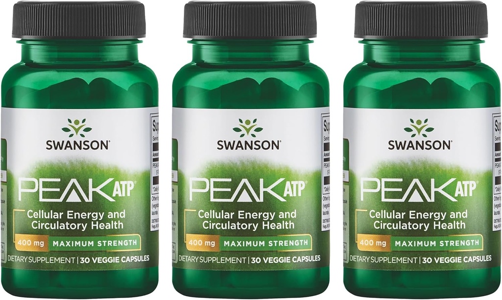 סווונסון כוח מקסימלי שיא ATP-Natural תוספת קידום אנרגיה סלולרית תמיכה ביצועים פיזיים ומקדם תמיכה בתזרים דם בריא (30 קפסולות Veggie, 400 מ"ג כל) 3 Pack