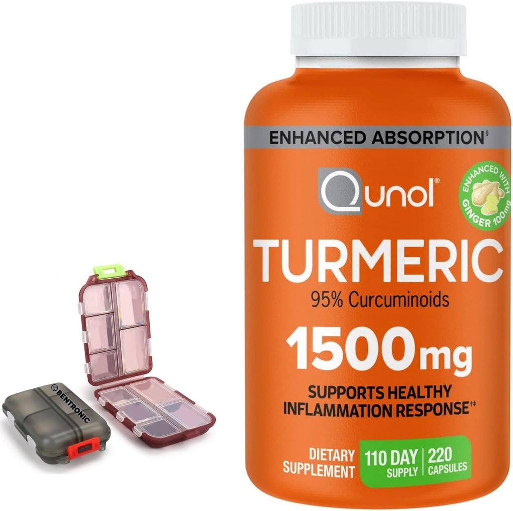 תוסף Turmeric 1500 מ"ג, 95% Curcuminoids, 220 קפסולות (110 ימים אספקה) עם שני (2) נסיעות גלולות מקרה.