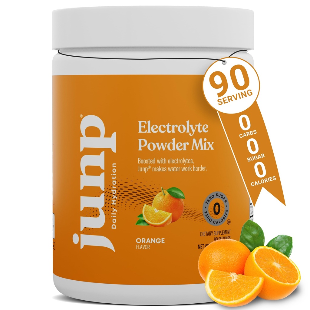 אבקת JUNP אלקטרוליטים No Sugar No Carbs, Sweet Tangy Citrus Orange Keto Electrolyte Drink Mix, Potassium & Salt hydrotion אבקת Electrolytes Zero Calorie Sugar חינם אבקת אלקטרוליט, 90 משרתים