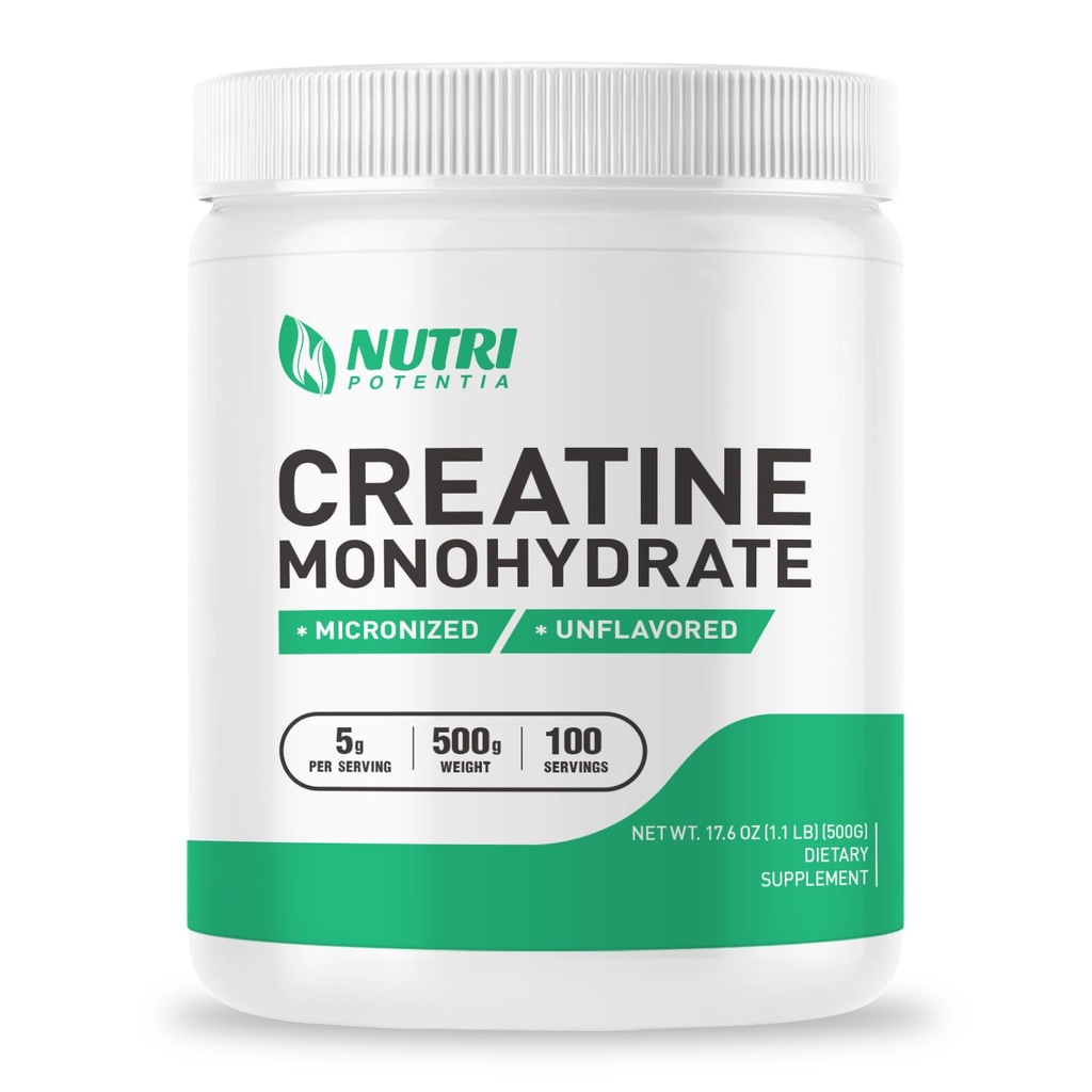 אבקת Creatine Monohydrate 500g, תוספי קריאטין טהור עבור גברים ונשים לבנות שריר, Pre & Post עבודהout תוספי מזון, טבעוני, Unflavored - 100 משרתים (1.1Lb)