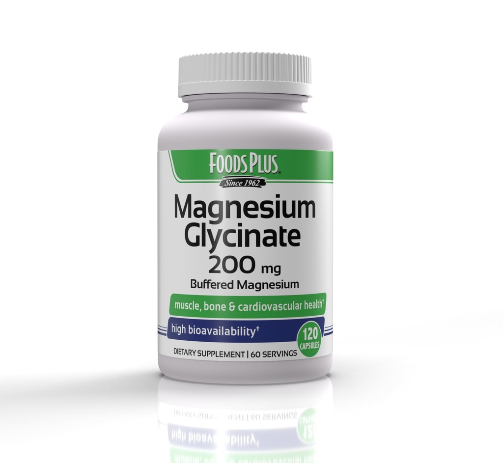 מגנזיום Glycinate 200 מ"ג עבור משרת, שריר, ובריאות Cardiovascular, Buffered Magnesium, בריאות ומטבוליזם תזונתי, זמינות ביולוגית גבוהה, 60 משרתים