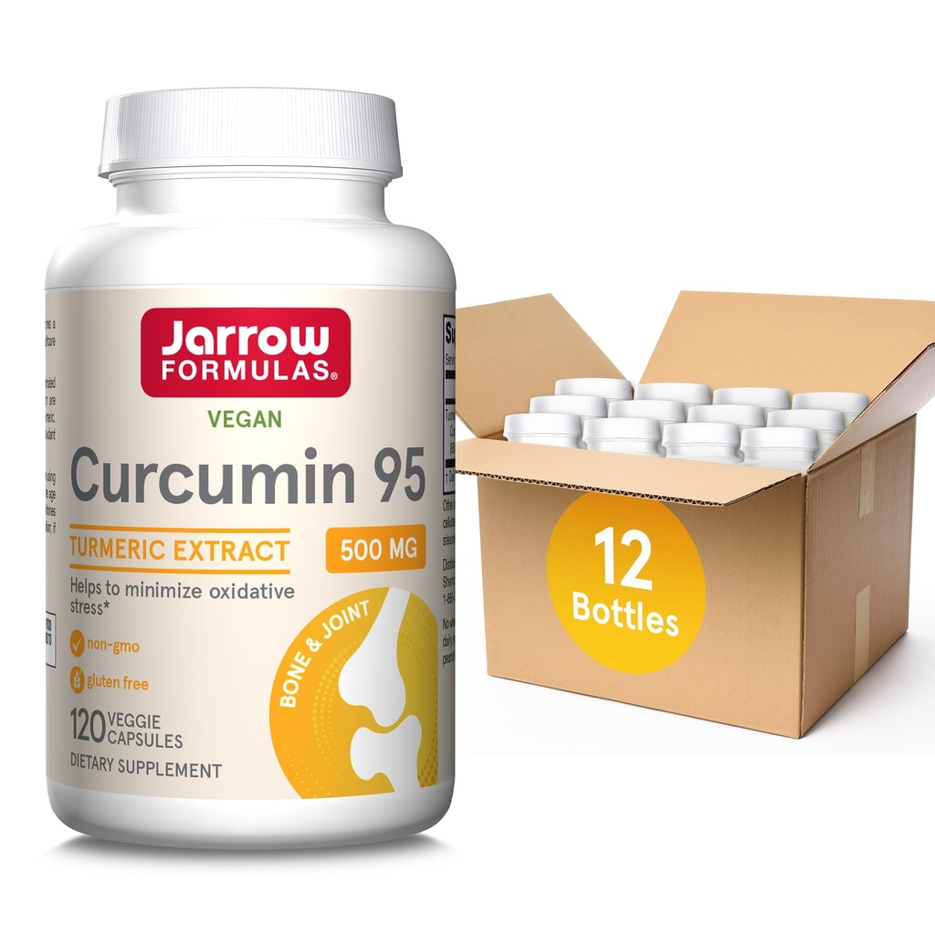 Jarrow Formulas Curcumin 95 500 מ"ג, חליפת Curcumin עבור תמיכה אנטיoxidant, העצם ו- Joint Support Dietary תוספת, 120 קפסולות Veggie, עד 120 משרתות, Pack of 12