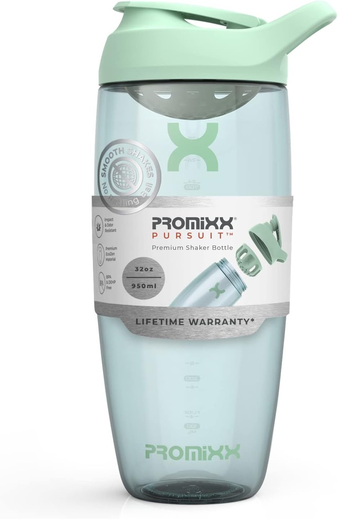 Promixx Pursuit חלבונים Shaker Bottle (32 oz) - Silent No-Ball Mixer, Leak-Proof Lid, BPA / BPS & Phthalate-Free ECOZEN - Easy-Clean Shaker Cup for Protein Shakes, Pre & Post-Workout Smoothies