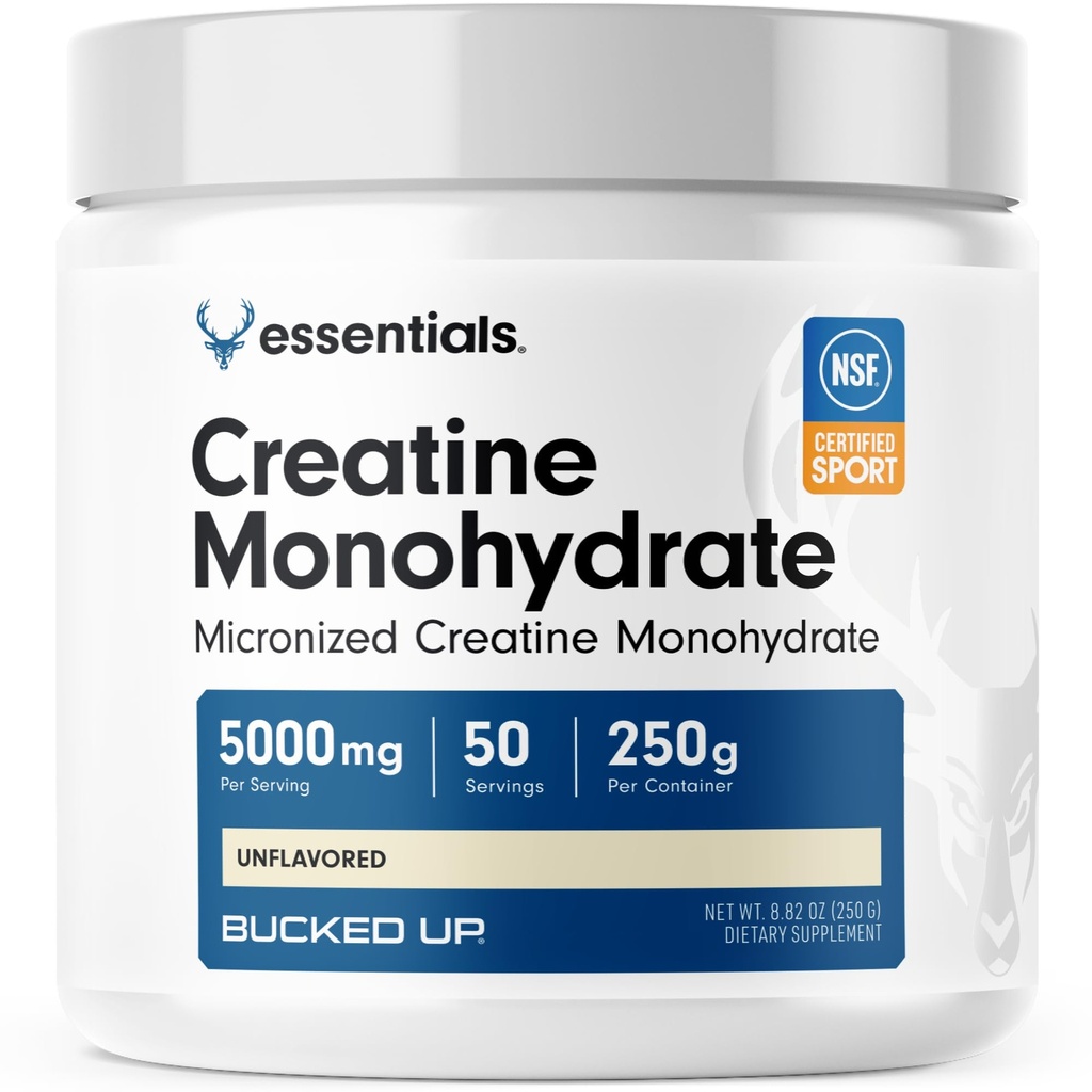 Bucked Up Pure Micronized Creatine Monohydrate לנשים וגברים - Easy to Mix and Unflavored - 5G Per משרת - 50 משרתים - 250 גרמים Per Container