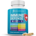 Immune Support 8 ב 1 קפסולות - תוסף Zinc, ויטמין D3, ויטמין C ו- Elderberry - Immune Booster תוספת עם Echinacea, שורש ג'ינג'ר ו Turmeric.